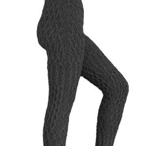 Aran Crafts 100% Merino Wool Charcoal Gray Cable Knit Leggings